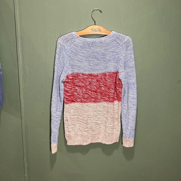 Gap Colorblock Sweater M Red White Blue Marled Knit Pullover Soft Cozy - Picture 5 of 5